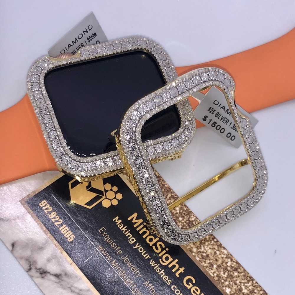 Real diamond Apple Watch bezel for series 8 Genuine diamonds NOT CZ 45mm, 41mm - Picture 3 of 15